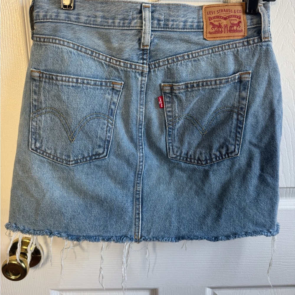 Levi's Icon Mini Skirt - Light Blue Denim with Raw Hem - Picture 2 of 6